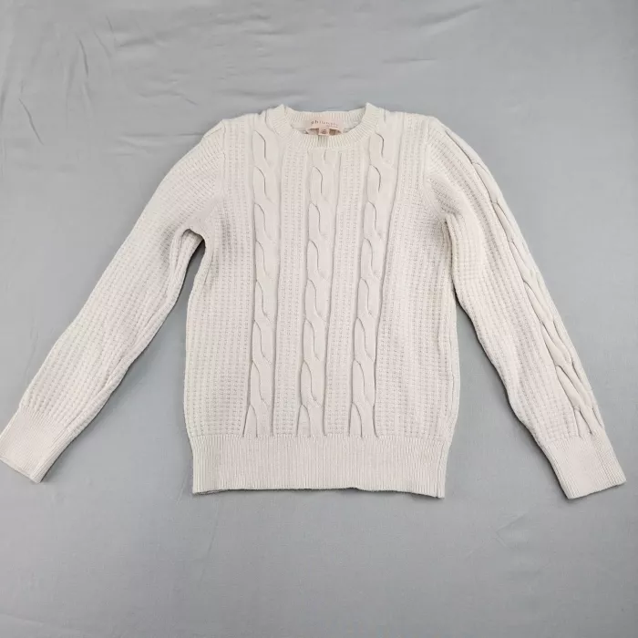 philosophy REPUBLIC CLOTHING Women's L Cream Cable Knit Pullover Sweater - Front