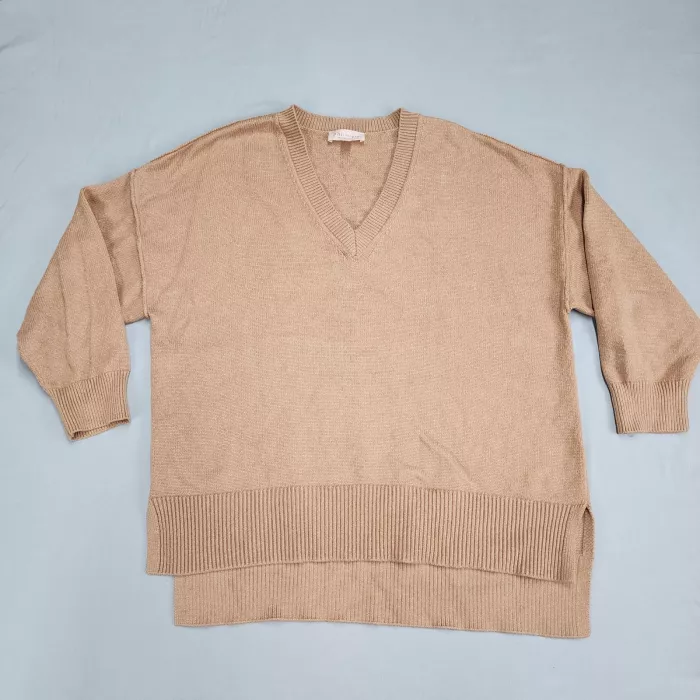 Philosophy Republic Clothing Womens Plus 3X Sweater Beige V-Neck Knit Pullover - Front