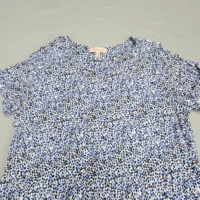 Philosophy Women's Plus Size 2X Blue Multicolor Floral Short Sleeve Blouse Top - Main