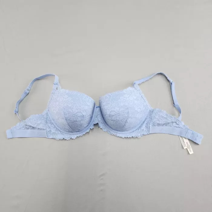 PINK VICTORIA'S SECRET Balconette Push Up Bra 34DD Light Blue Lace Overlay - Front