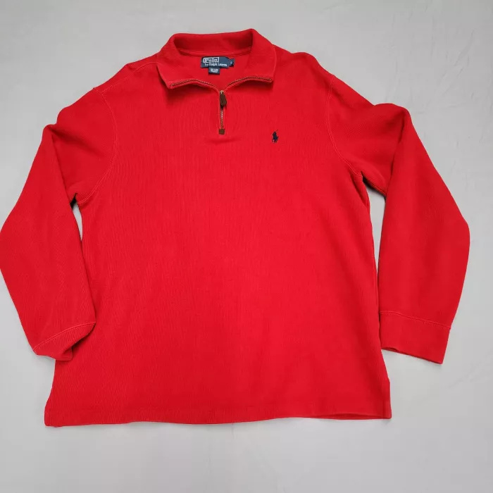 Polo by Ralph Lauren Mens Quarter Zip Pullover Sweater Large Red Cotton Logo - Main
