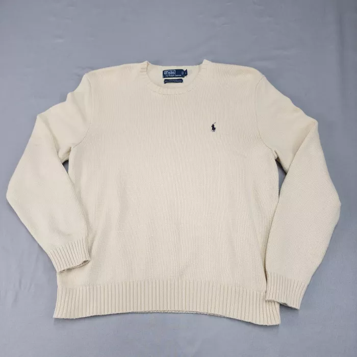 Polo Ralph Lauren Womens L Ivory Cotton Crewneck Sweater Embroidered Pony - Front
