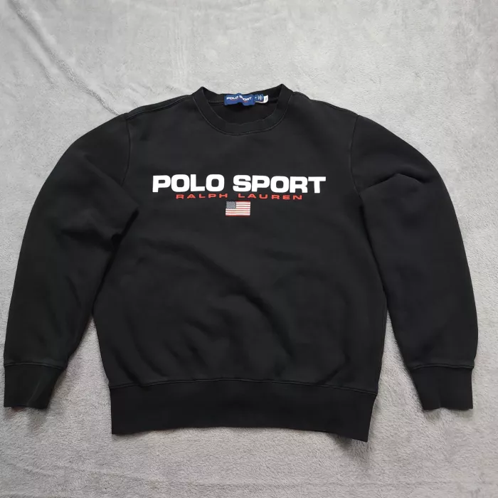 Polo Sport Ralph Lauren Sweatshirt Men's M Black Crewneck USA Flag Logo Fleece - Front
