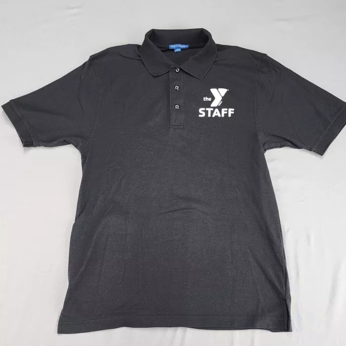 PORT AUTHORITY Polo Shirt Men's S Black Short Sleeve 'the Y STAFF' Logo - Front