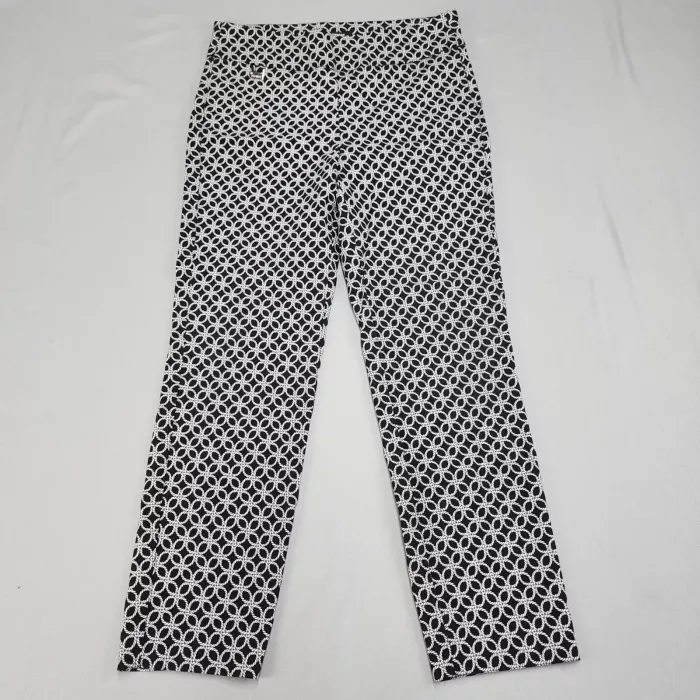 Premise Womens Size M Pants Black White Geometric Knit Pull On Stretch Straight - Front