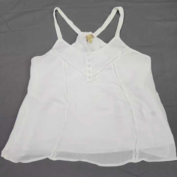 Princess Vera Wang Womens L White Rayon Tank Top Camisole Button Racerback - Front
