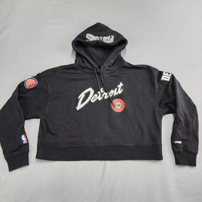 Pro Standard Detroit Pistons Cropped Hoodie Women's L Black NBA Pullover Patch - Front