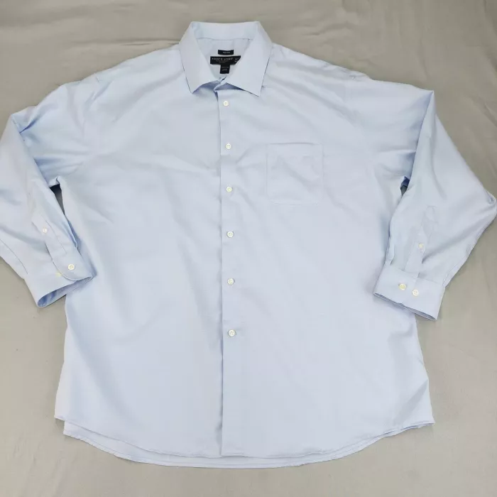 Pronto Uomo Mens Dress Shirt 18.5 34/35 Light Blue Non Iron Cotton Long Sleeve - Front