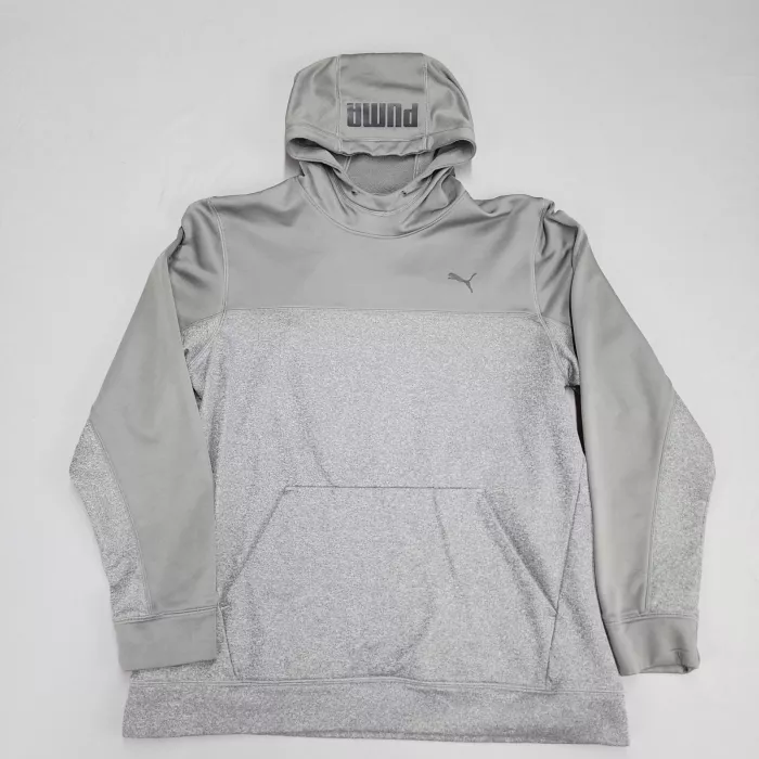 PUMA Pullover Hoodie Men's Large Gray Colorblock Fleece Sweatshirt Logo - Front