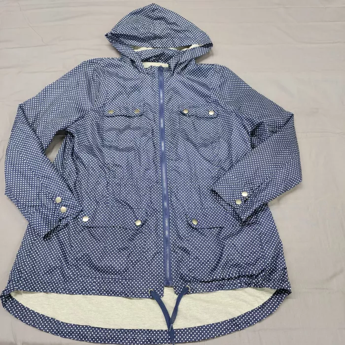 Pure Energy Womens Plus XL Blue Polka Dot Anorak Jacket Hooded Full Zip Lined - Front