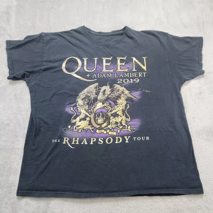 Queen + Adam Lambert 2019 Rhapsody Tour Double Sided T-Shirt Mens L - Front
