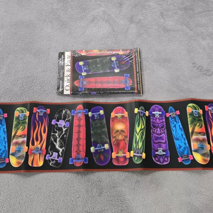 Quick & Easy Skateboards Multicolor Black Wallpaper Border New Prepasted - Main