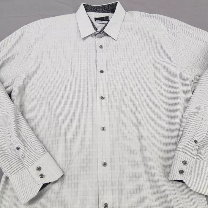 Quieti Mens 2XL White Striped Button Up Shirt Long Sleeve Paisley Contrast - Main