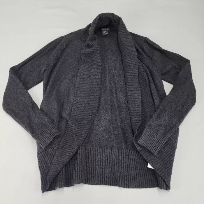 RACHEL ZOE Cardigan Women's M Black Open Front Shawl Collar Knit - Front