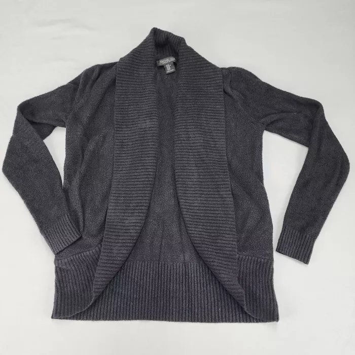 RACHEL ZOE Shawl Collar Draped Cardigan Women XS Black Knit Open - Front