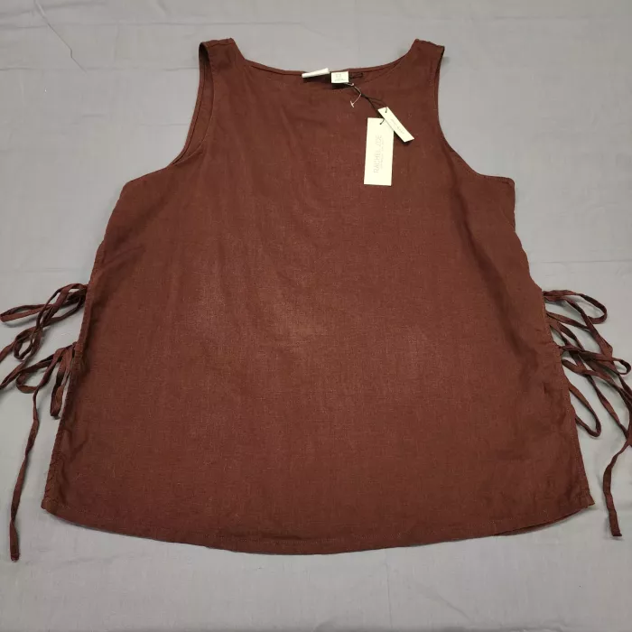 Rachel Zoe Womens XL Tank Top Brown Linen Lace Up Side Tie Sleeveless NWT - Front