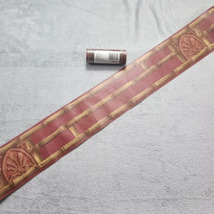 Raymond Waites Botanical Burgundy Gold Wallpaper Border Prepasted Vinyl New - Main
