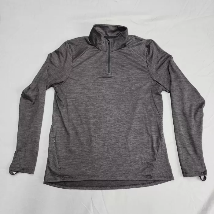REI Co-op Womens Large Quarter Zip Pullover Heathered Gray Thumbholes Top - Front