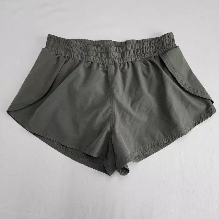 REVIVAL Athletic Shorts Women's M Olive Green Elastic Waist Split Hem Lined - Front
