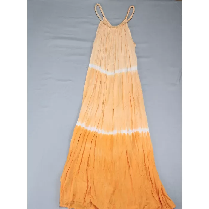 Rimba Bali Womens Size L Maxi Dress Orange Tie Dye Halter Beaded Crinkle Rayon - Front