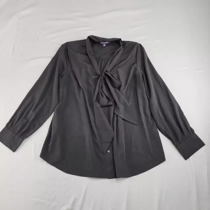 ROAMAN'S Plus Size XL 18W Black Tie-Neck Blouse Long Sleeve Button Cuff - Front