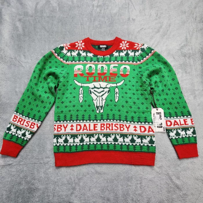 Rock & Roll Denim Dale Brisby Ugly Christmas Sweater Men's XS Green Rodeo Time - Front