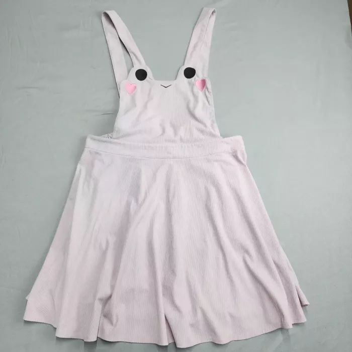 ROMWE Pink Corduroy Overall Pinafore Dress Womens Plus Size 3XL Midi Embroidered - Front