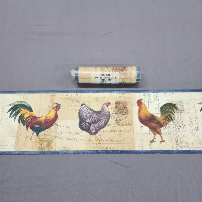 Rosedale Country Rooster Wallpaper Border Prepasted Vinyl Textured New Sealed - Main