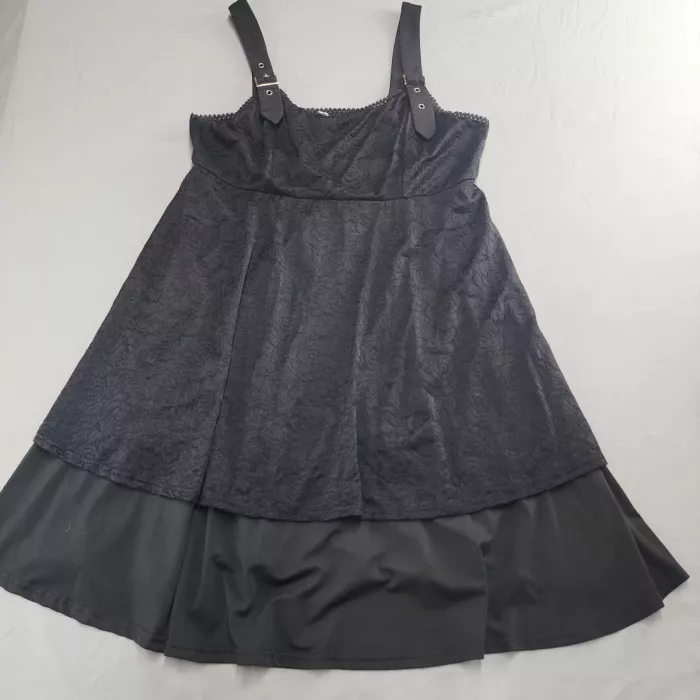 Rosegal Womens 2XL Black Lace Overlay Midi Dress Gothic A-Line Scoop Neck - Front