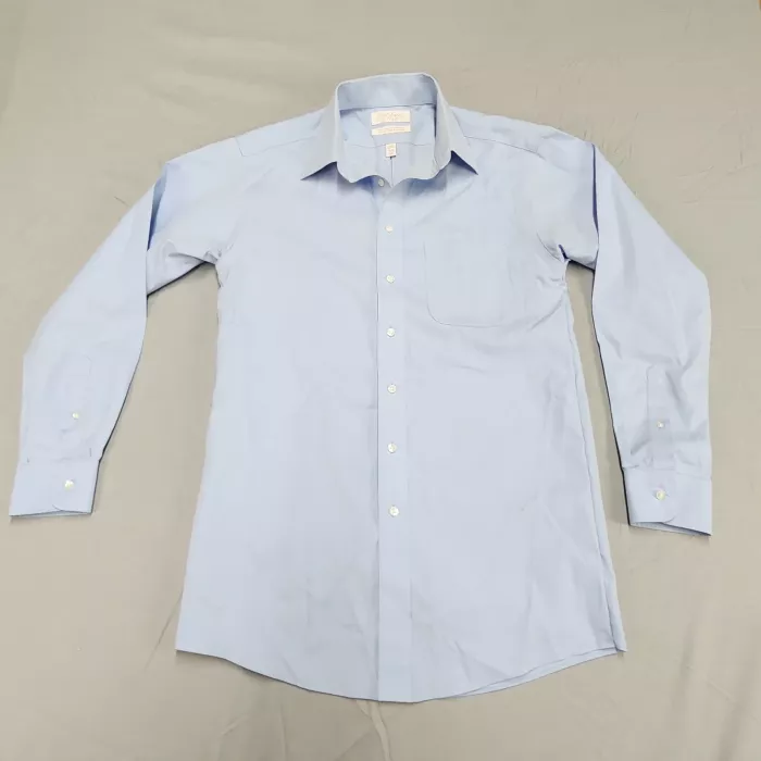 Roundtree & Yorke Mens Dress Shirt 15.5 34 Fitted Light Blue Non Iron Cotton - Front