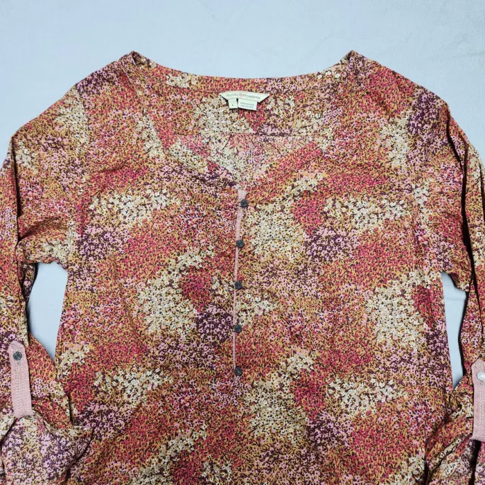 Royal Robbins Womens L Floral Blouse Roll Tab Sleeve Half Button Tunic Rayon - Main
