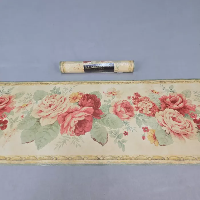 SA Maxwell Co Floral Cream Pink Wallpaper Border New Prepasted Vinyl - Main
