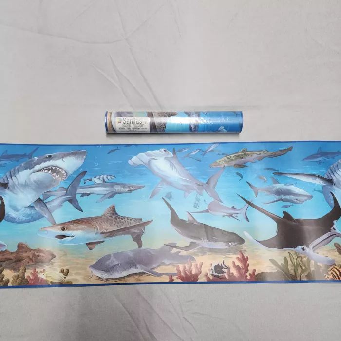 Sanitas Nautical Shark Blue Wallpaper Border New Prepasted Washable - Main