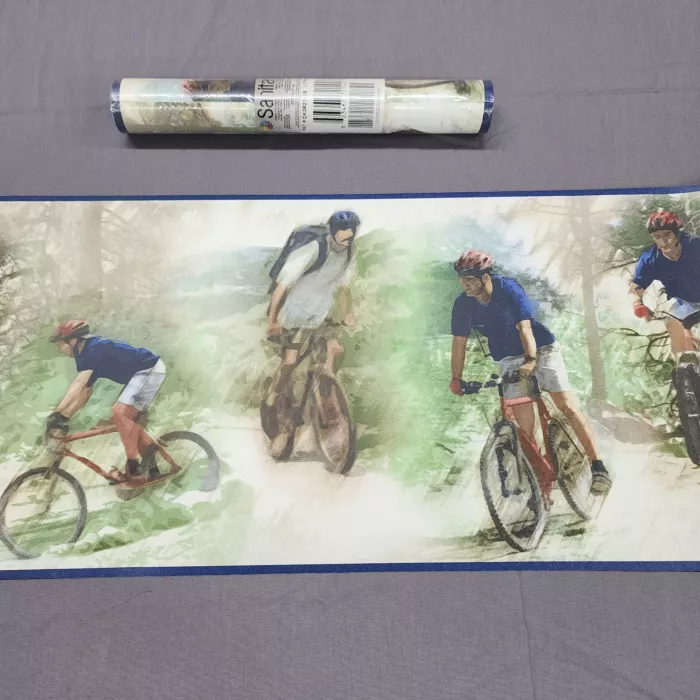 Sanitas Rustic Scenic Mountain Bike Green Wallpaper Border Prepasted Vinyl New - Main