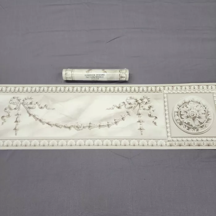 Seabrook Beige Traditional Floral Wallpaper Border New Sealed Prepasted Vinyl - Main