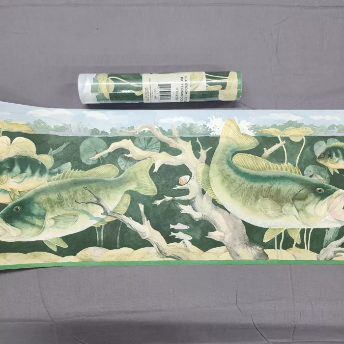 Seabrook Designs Bass Fishing Green Wallpaper Border Prepasted Vinyl New Sealed - Main