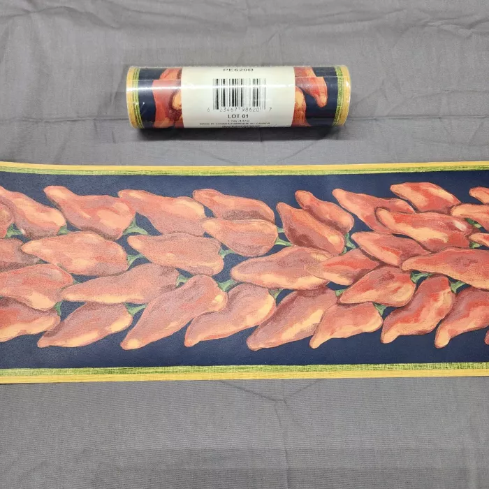 Seabrook Designs Chili Pepper Navy Wallpaper Border Prepasted Vinyl New Sealed - Main