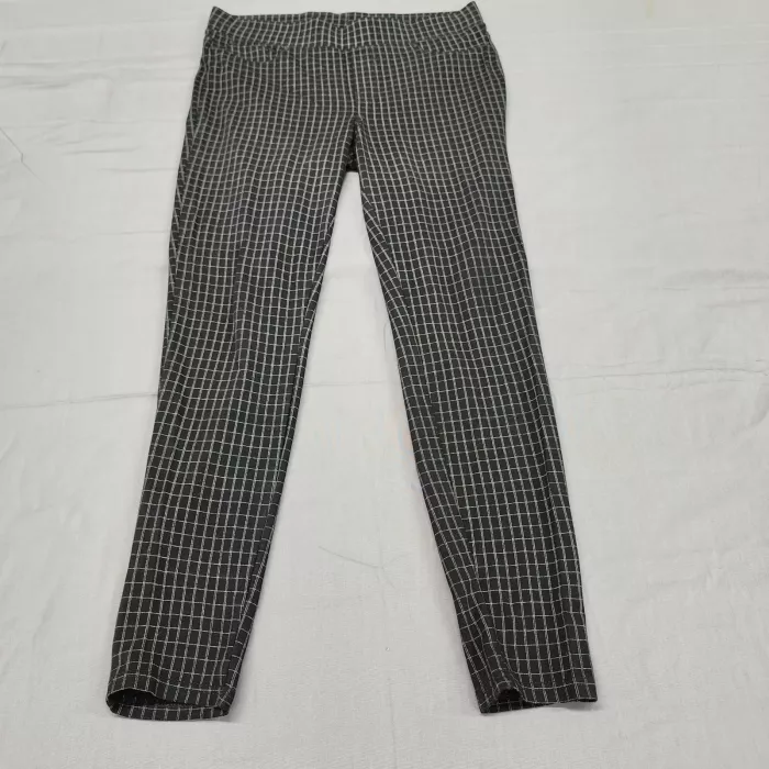 Seven7 Leggings Womens L Black White Windowpane Plaid Pull On Stretch Mid Rise - Front