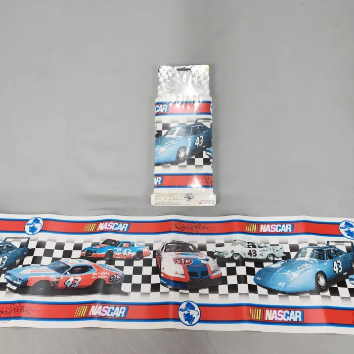 Shamrock NASCAR Richard Petty 43 Blue Wallpaper Border Prepasted New Sealed - Main