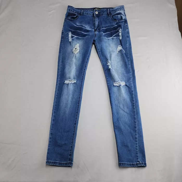 SHEILAY Distressed Skinny Jeans Women's XL 30x30 Mid Rise Ripped Blue - Front
