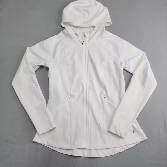 Spyder Active Track Jacket Womens M White Full Zip Hooded Stretch Running - Front