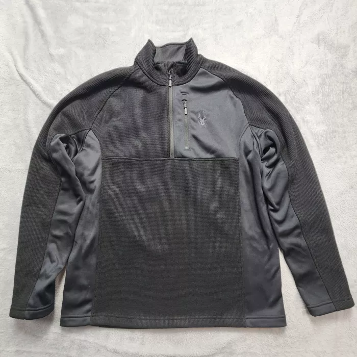 Spyder Men's Quarter Zip Pullover Fleece Sweater XL Black Waffle Knit Ski Active - Front