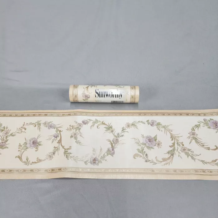 Sunworthy Country Floral Cream Lavender Wallpaper Border New Prepasted Vinyl - Main