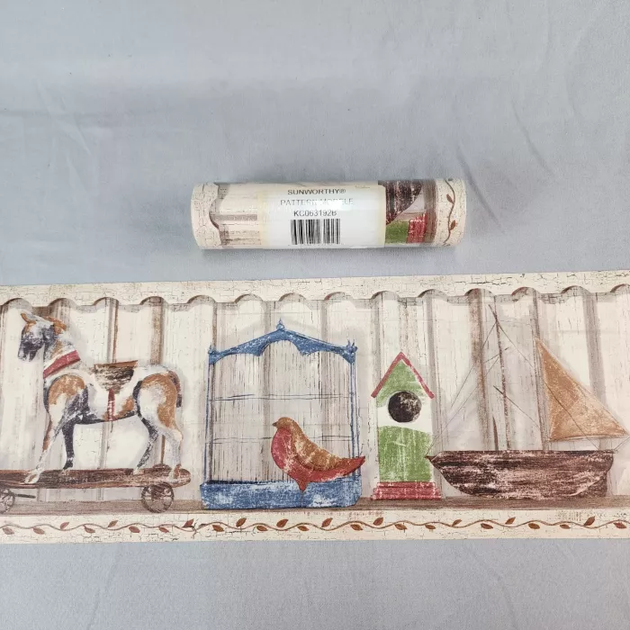 Sunworthy Country Rocking Horse Birdhouse Wallpaper Border Prepasted Vinyl New - Main