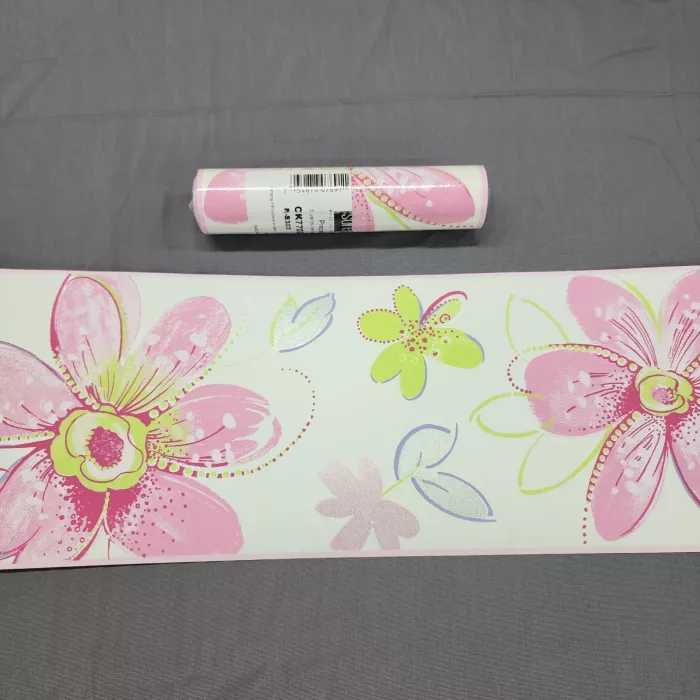 Sure Strip Floral Pink Lime Green Wallpaper Border New Prepasted Washable - Main