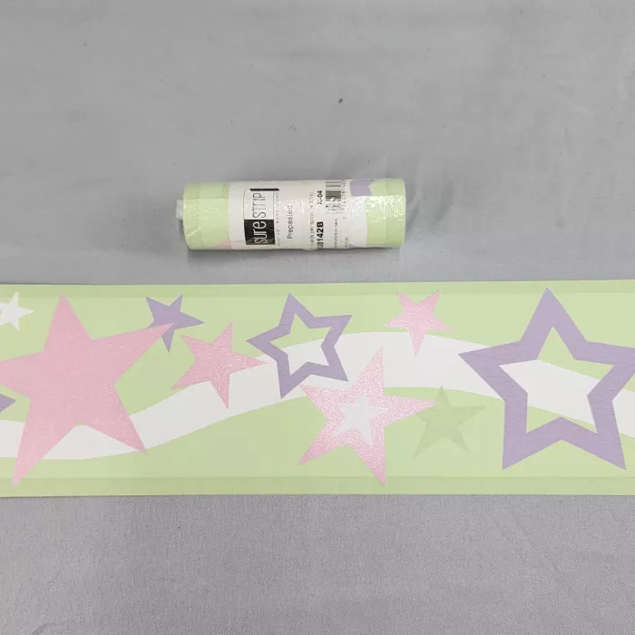 Sure Strip Pastel Star Green Pink Wallpaper Border New Sealed Prepasted - Main