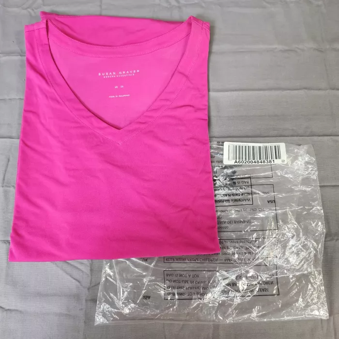 Susan Graver 5X Pink Vintage Orchid V-Neck Short Sleeve T-Shirt Top Stretch - Main