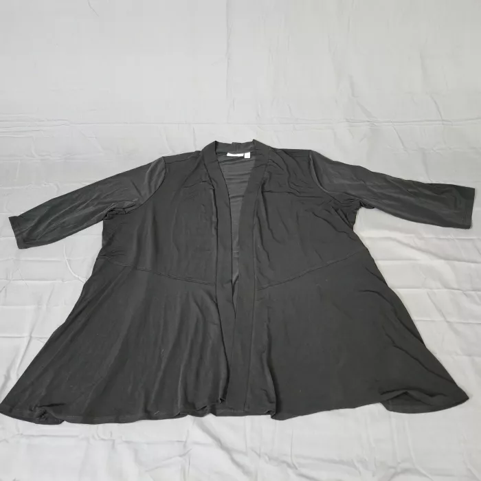Susan Graver Cardigan Womens Plus 3X Black Open Front 3/4 Sleeve Stretch Knit - Front