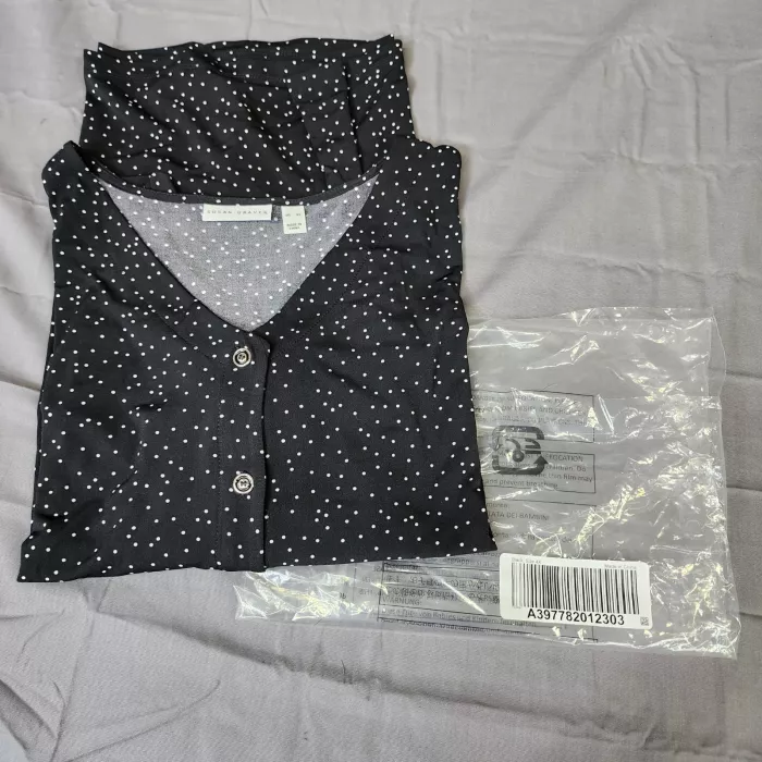 Susan Graver Liquid Knit Blouse Womens 4X Black Polka Dot Button Front V Neck - Main