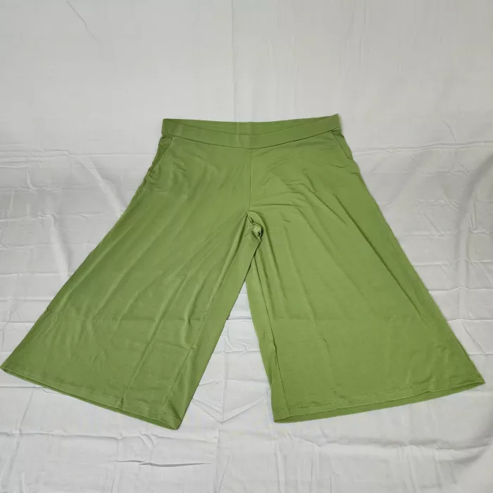 Susan Graver Liquid Knit Wide Leg Pants Womens 2X Olive Green Pull On Stretch - Front